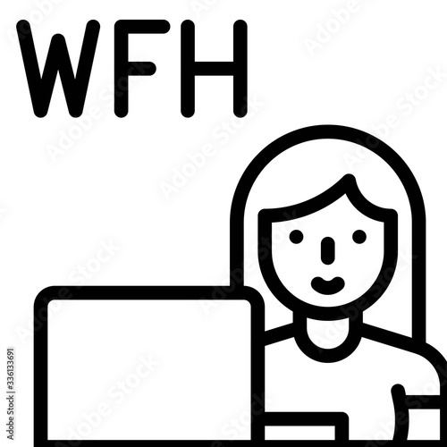 Work from home vector illustration, line style icon