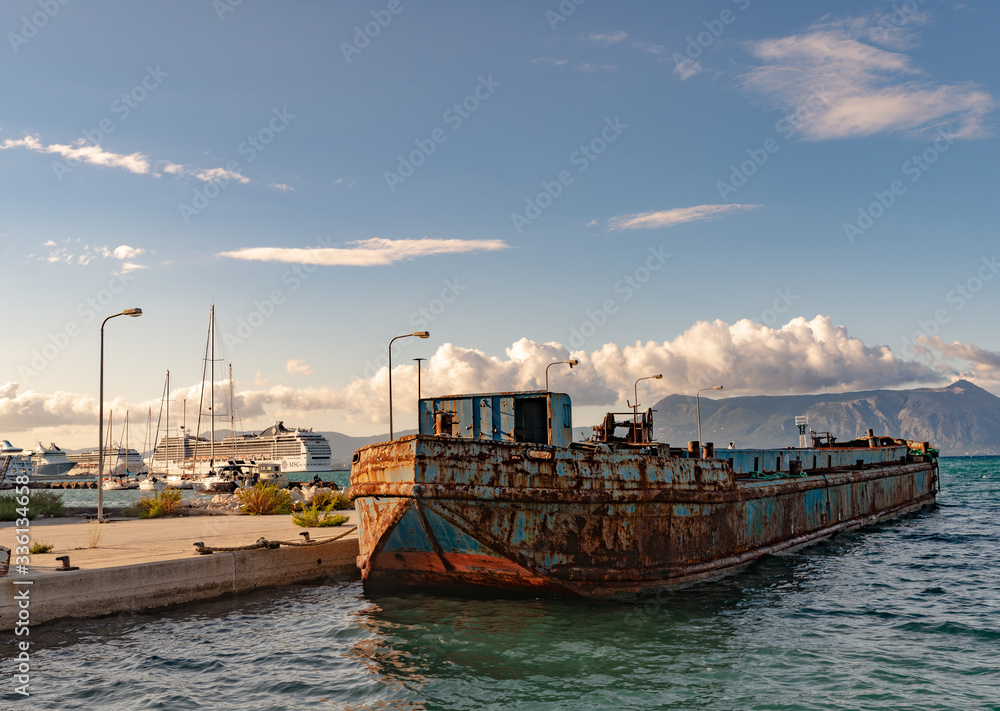 Obraz premium Old argosy near Corfu island coast.