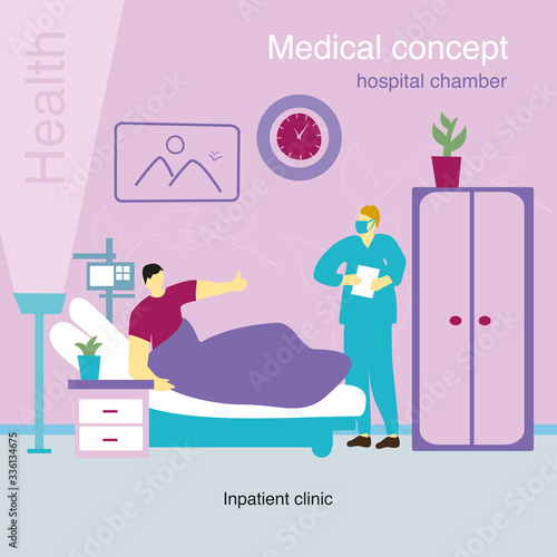 The patient is in the hospital room. Visit doctor