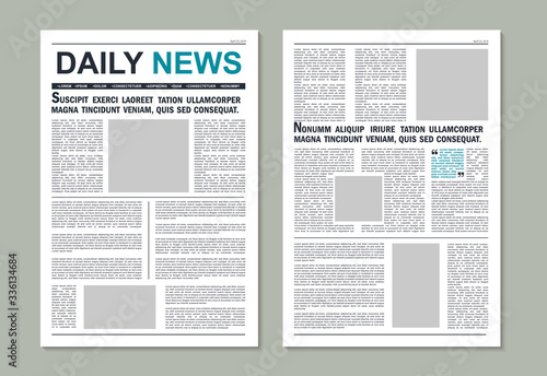Newspaper page mockup. Newsletter journal template with headline for typography. News paper editorial with column articles for printing. Daily press magazine for advertising background. vector.
