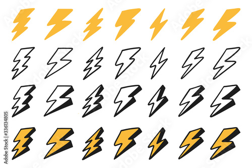 Thunder lightning Hand Drawn doodle cute cartoon
