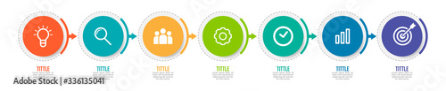 Minimal Business Infographics template. Timeline with 7 steps, options and marketing icons .Vector linear infographic with seven conected elements. Can be use for presentation.