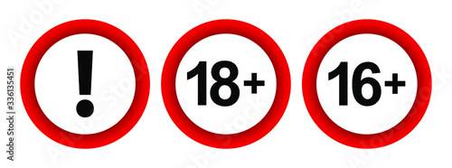 Under 18-16 sign warning. vector icon
