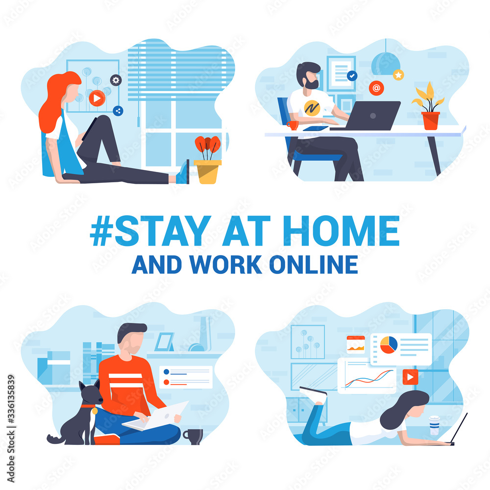 Flat Modern design Illustration of Stay at home and work online Flat Modern design Illustration of Stay at home and work online