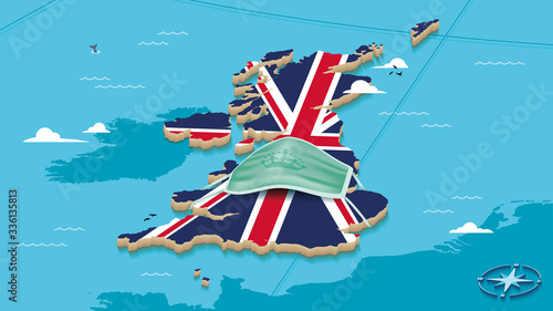 Map Of The United Kingdom With Union Jack Flag and Face Mask