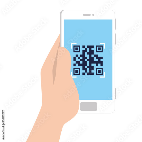 Wallpaper Mural hand and qr code inside smartphone design of technology scan information business price communication barcode digital and data theme Vector illustration Torontodigital.ca