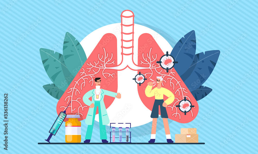 Pulmonology concept. Cartoon tiny lungs healthcare persons concept ...