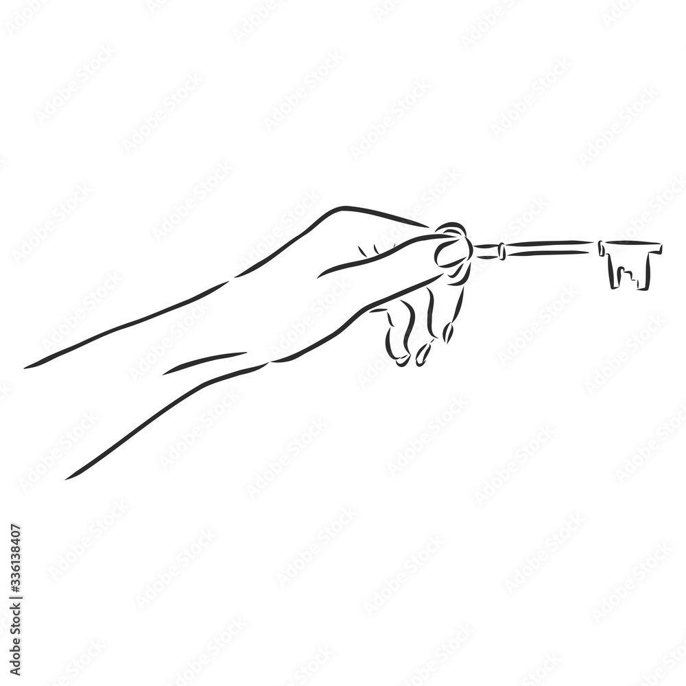 door key in hand, vector sketch illustration door key in hand, vector sketch illustration