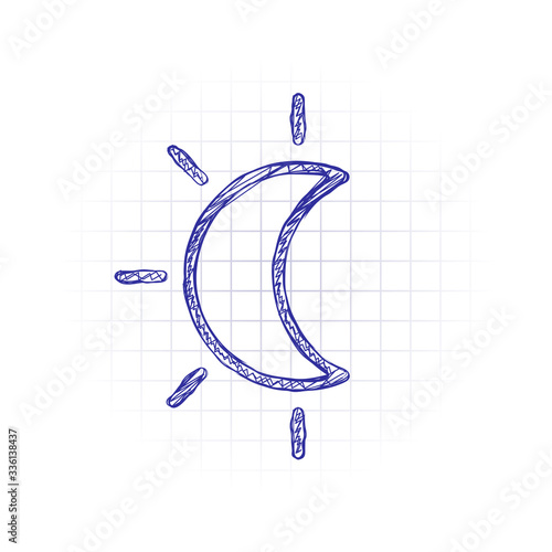 Eclipse. Simple linear icon with thin outline. Hand drawn sketched picture with scribble fill. Blue ink. Doodle on white background