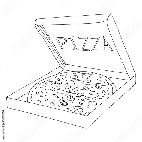 Pizza in box graphic fast food black white sketch isolated illustration vector