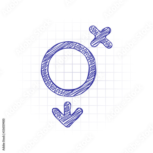 gender symbol. linear symbol. simple transgender icon. Hand drawn sketched picture with scribble fill. Blue ink. Doodle on white background
