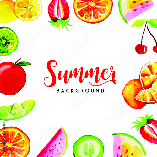 Summer Watercolor Fruits Multipurpose Background