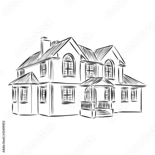 beautiful cozy house, built house realistic vector sketch illustration