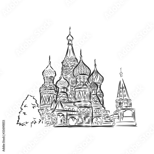 St. Basil's Cathedral in Moscow on red square, vector sketch illustration
