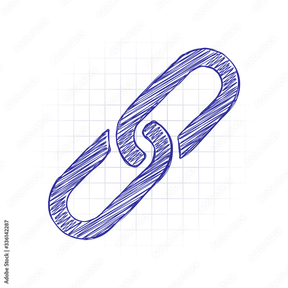 Link icon. Hyperlink chain symbol. Simple icon. Hand drawn sketched picture with scribble fill. Blue ink. Doodle on white background Link icon. Hyperlink chain symbol. Simple icon. Hand drawn sketched picture with scribble fill. Blue ink. Doodle on white background