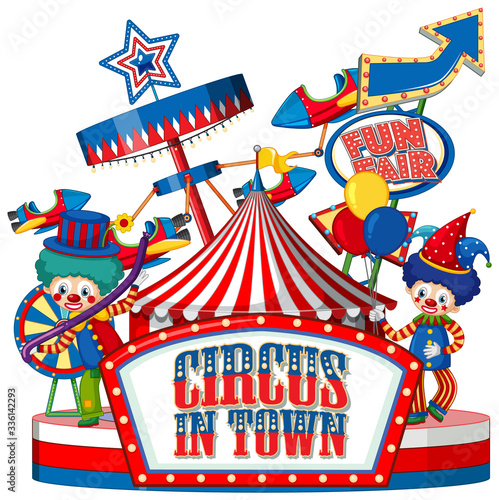 Font design for word circus in town with clowns in the circus