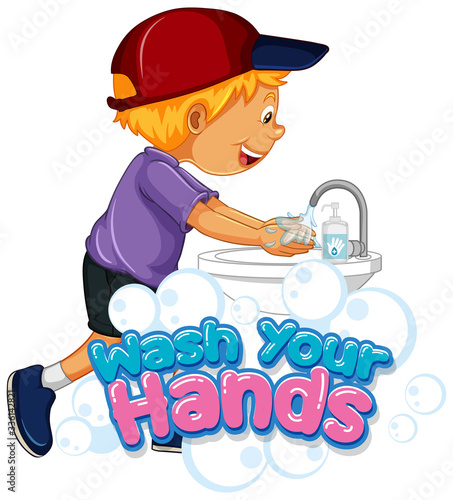 Wash your hands poster design for wash your hands with happy boy