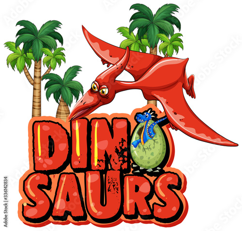 Font design for word dinosaur with pteranodon flying