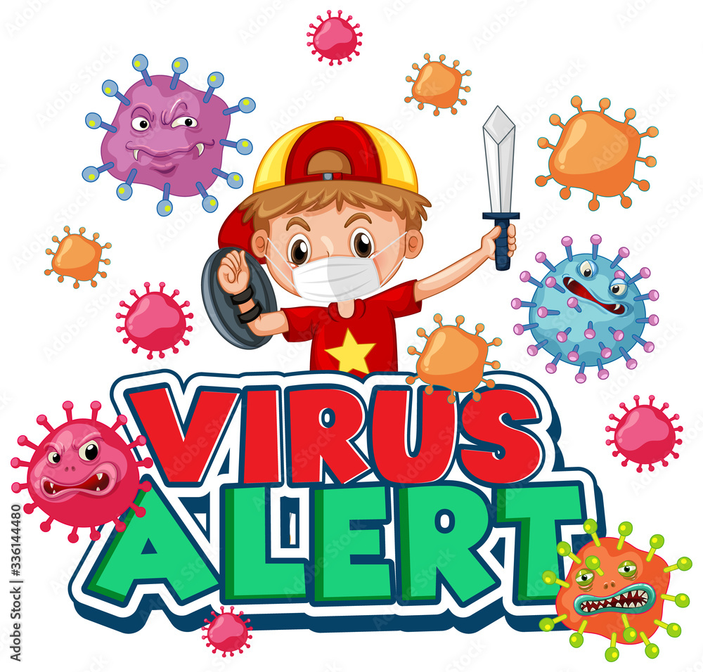 Fototapeta premium Coronavirus poster design with word and boy playing