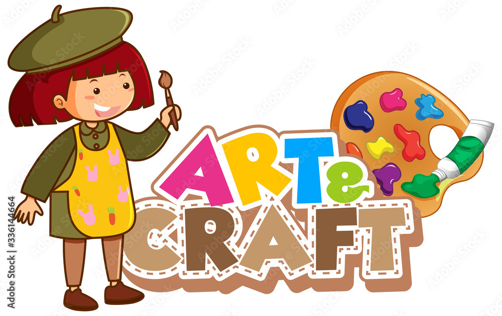Fototapeta premium Font design for art and craft with happy girl painting