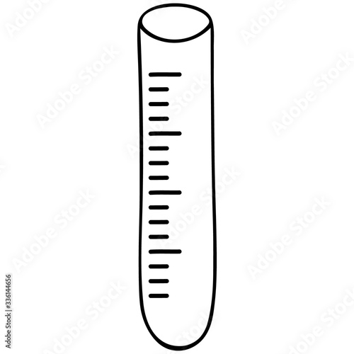 Measuring tube for reagents. Glass container for chemical research in the laboratory. Vector illustration. Application in biology and medicine. Outline on an isolated background. Sketch.