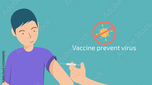 Men are vaccinated prevent Virus together with a syringe in the hand.Illustration about protection covid-19.