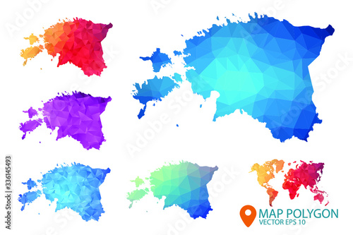 Estonia Map - Set of geometric rumpled triangular low poly style gradient graphic background , Map world polygonal design for your . Vector illustration eps 10.