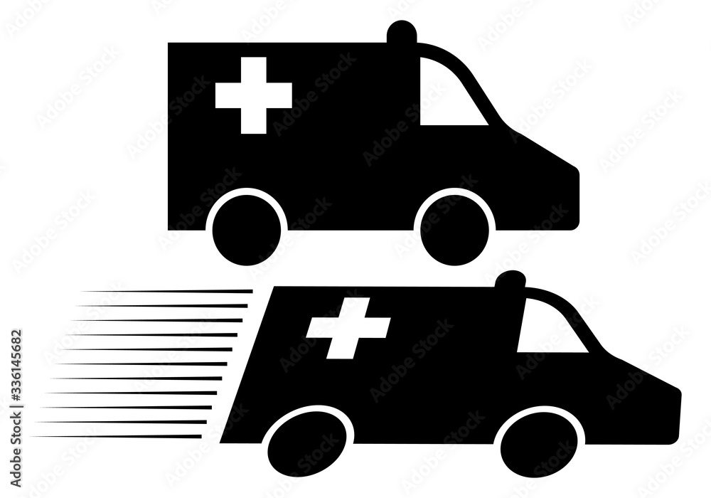 Silueta negra de ambulancias sobre fondo blanco. Silueta negra de ambulancias sobre fondo blanco.