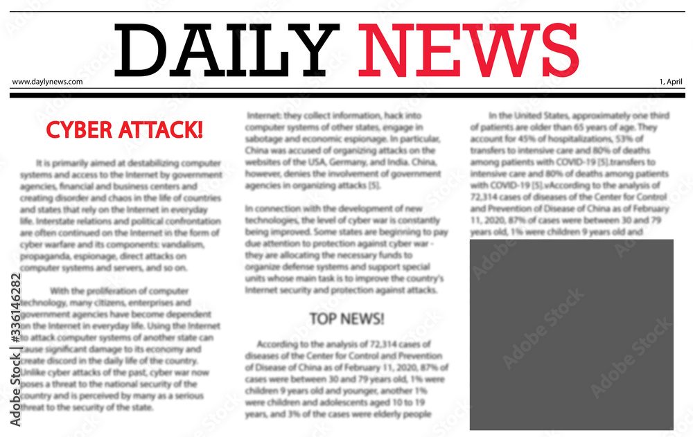 Obraz premium Closeup view of newspaper with headline CYBER ATTACK!