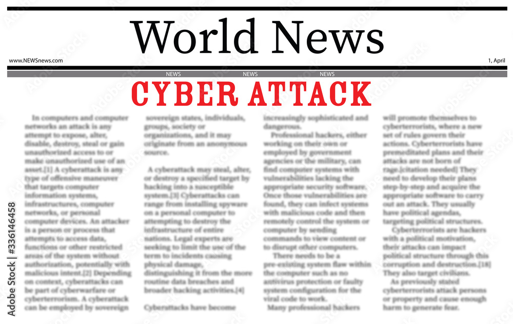 Fototapeta premium Closeup view of newspaper with headline CYBER ATTACK