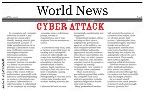Closeup view of newspaper with headline CYBER ATTACK