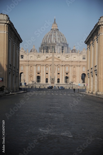 Rome, Italy-29 Mar 2020: Popular tourist spot Saint Peter is empty following the coronavirus confinement measures put in place by the governement, Rome, Italy