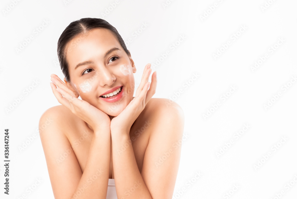 Young Asian beauty woman touching on beauty facial skin. Natural face care and skincare concept. Young Asian beauty woman touching on beauty facial skin. Natural face care and skincare concept.