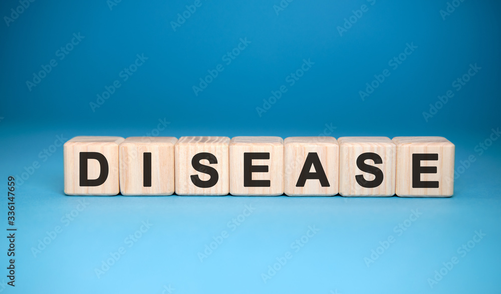 DISEASE word cube on a blue background. Medical concept. DISEASE word cube on a blue background. Medical concept.