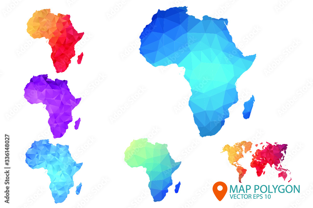 Obraz Africa Map - Set of geometric rumpled triangular low poly style gradient graphic background , Map world polygonal design for your . Vector illustration eps 10.
