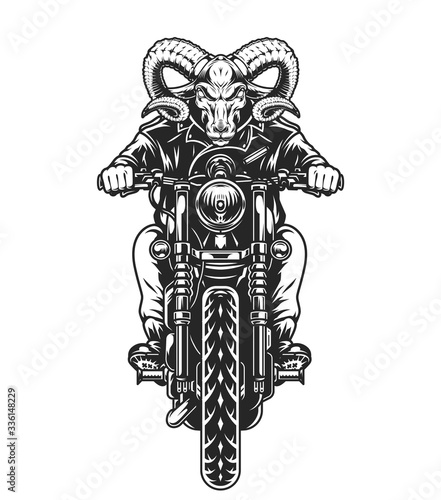 Serious ram head biker riding motorcycle