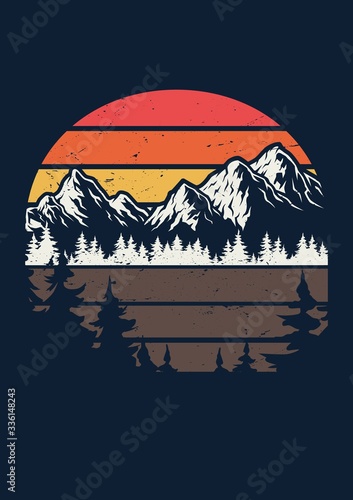 Nature scenery at sunset vintage poster