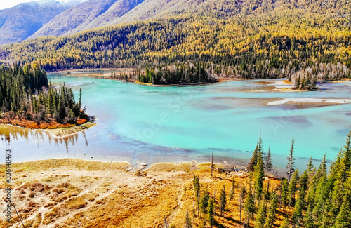 aerial view of Fairy Bay, Kanas National Geopark, Xinjiang, China