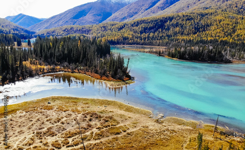 aerial view of Fairy Bay, Kanas National Geopark, Xinjiang, China