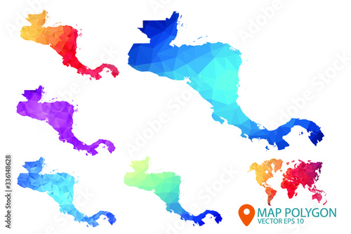 Central America Map - Set of geometric rumpled triangular low poly style gradient graphic background , Map world polygonal design for your . Vector illustration eps 10.