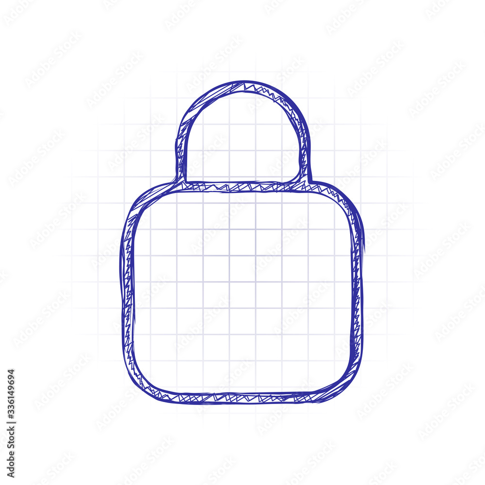 Simple lock icon. Linear symbol, thin outline. Hand drawn sketched picture with scribble fill. Blue ink. Doodle on white background Simple lock icon. Linear symbol, thin outline. Hand drawn sketched picture with scribble fill. Blue ink. Doodle on white background