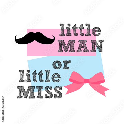 Little man or little miss? Gender reveal party card, banner vector element  design