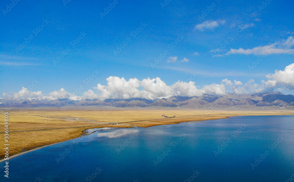 aerial view of Sayram Lake