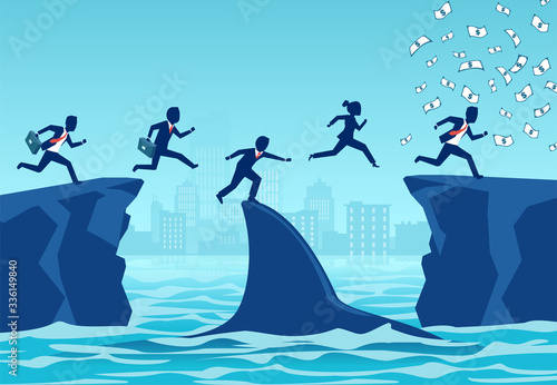 Vector of opportunistic business people taking advantage of difficult economic times