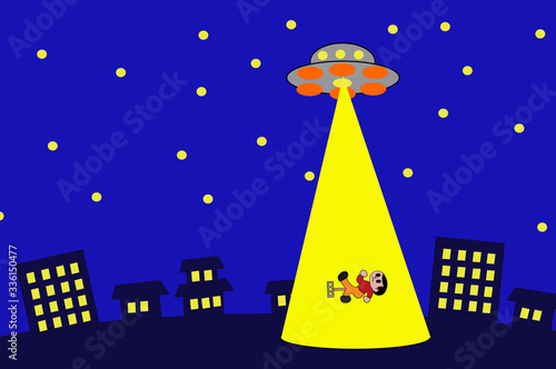 Plakat W Ramie Ufo イラスト Ilustracja Krajobraz Noc Fototapety Foteks