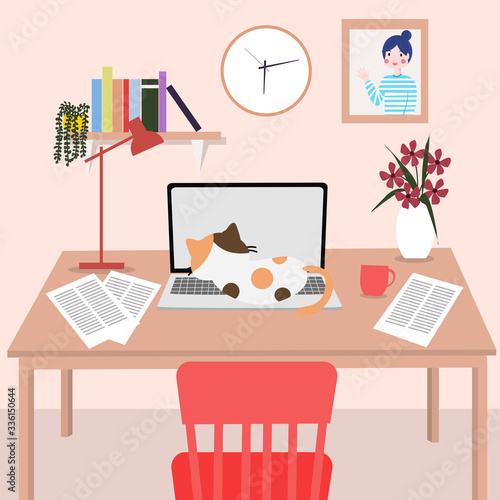 Working desk at home. COVID-19 and work from home concept.