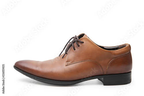 Brown leather shoes isolated on white background.