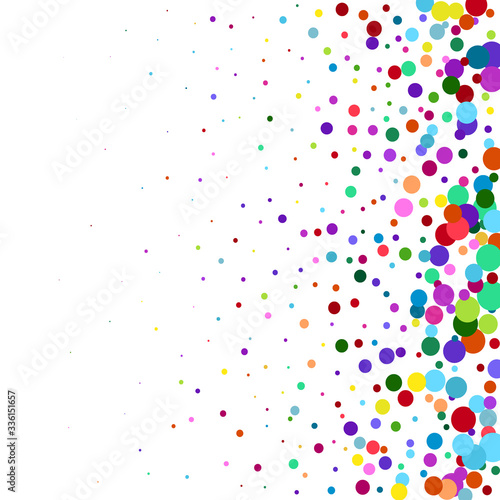 Colorful celebration background with confetti isolated on white, Abstract background with many splattered falling round glitter pieces. Sprinkle random pattern made of confetti blow drops. eps 10