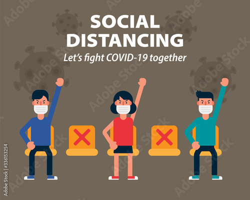Social distancing, Sitting far apart stay safe keep distance from COVID-19, Coronavirus vector illustration infographic flat design 