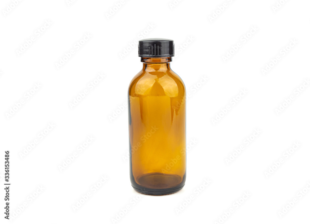 The brown glass bottle isoleted on white background is used for cosmetic skin care product ,containing products and medical supplies.clipping path